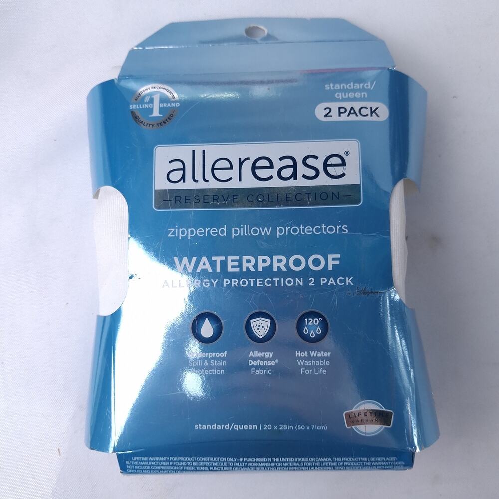 AllerEase Reserve Waterproof Zippered Pillow Protectors Std/Queen 2-Pack New